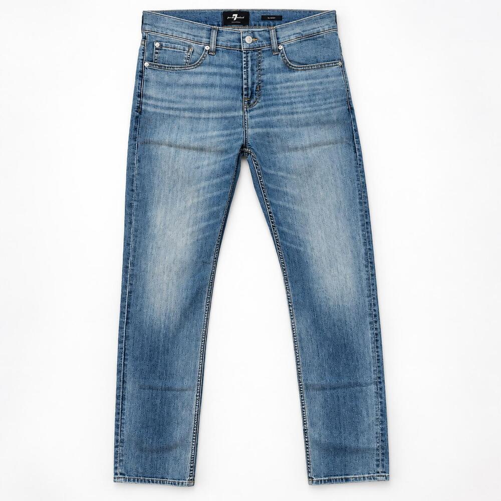 NEW 7 FOR ALL MANKIND women's denim slim straight leg jeans in light blue wash